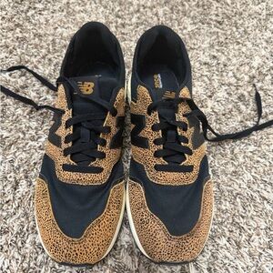 New Balance Black and Tan Animal Print Sneakers